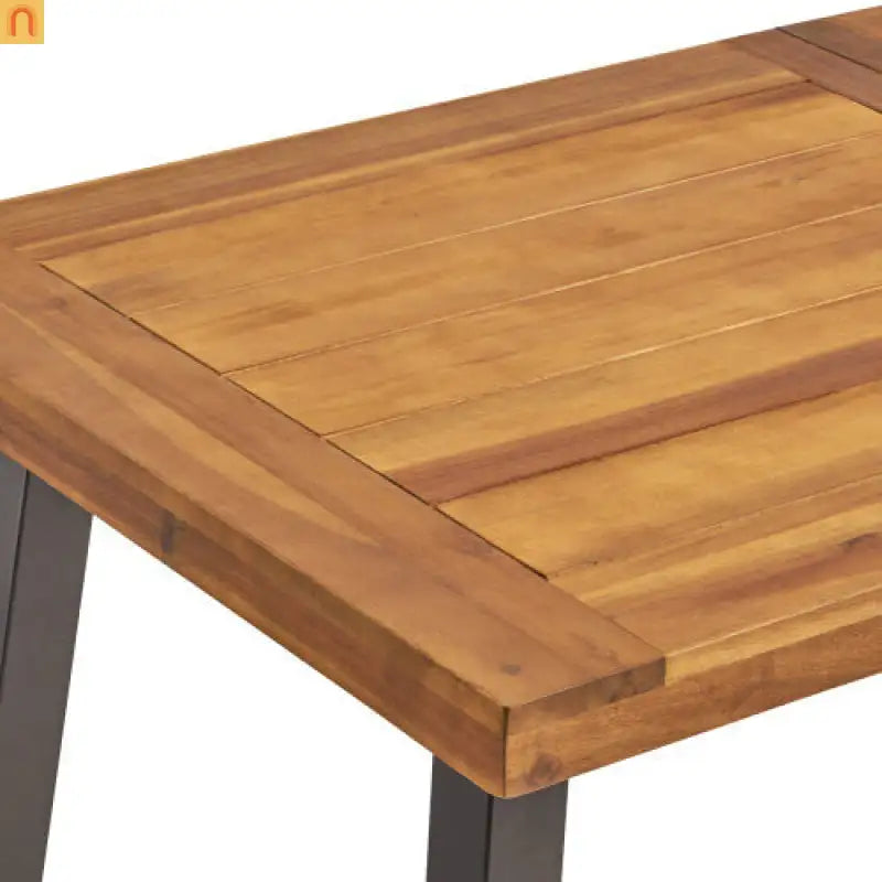 Patio Set Contemporary Teak Finish Acacia Wood Wicker Cream Cushions