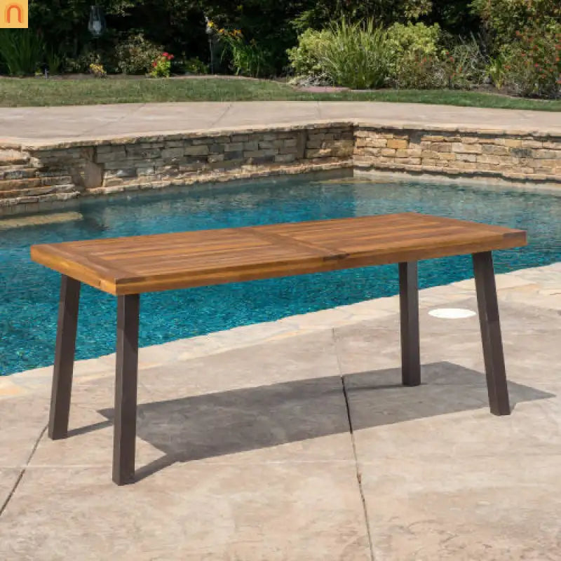 Patio Set Contemporary Teak Finish Acacia Wood Wicker Cream Cushions
