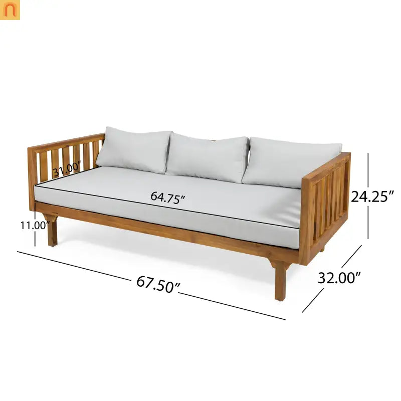 Patio Set Modern Acacia Wood Table Teak Finish 3-seater Daybed Upholstered