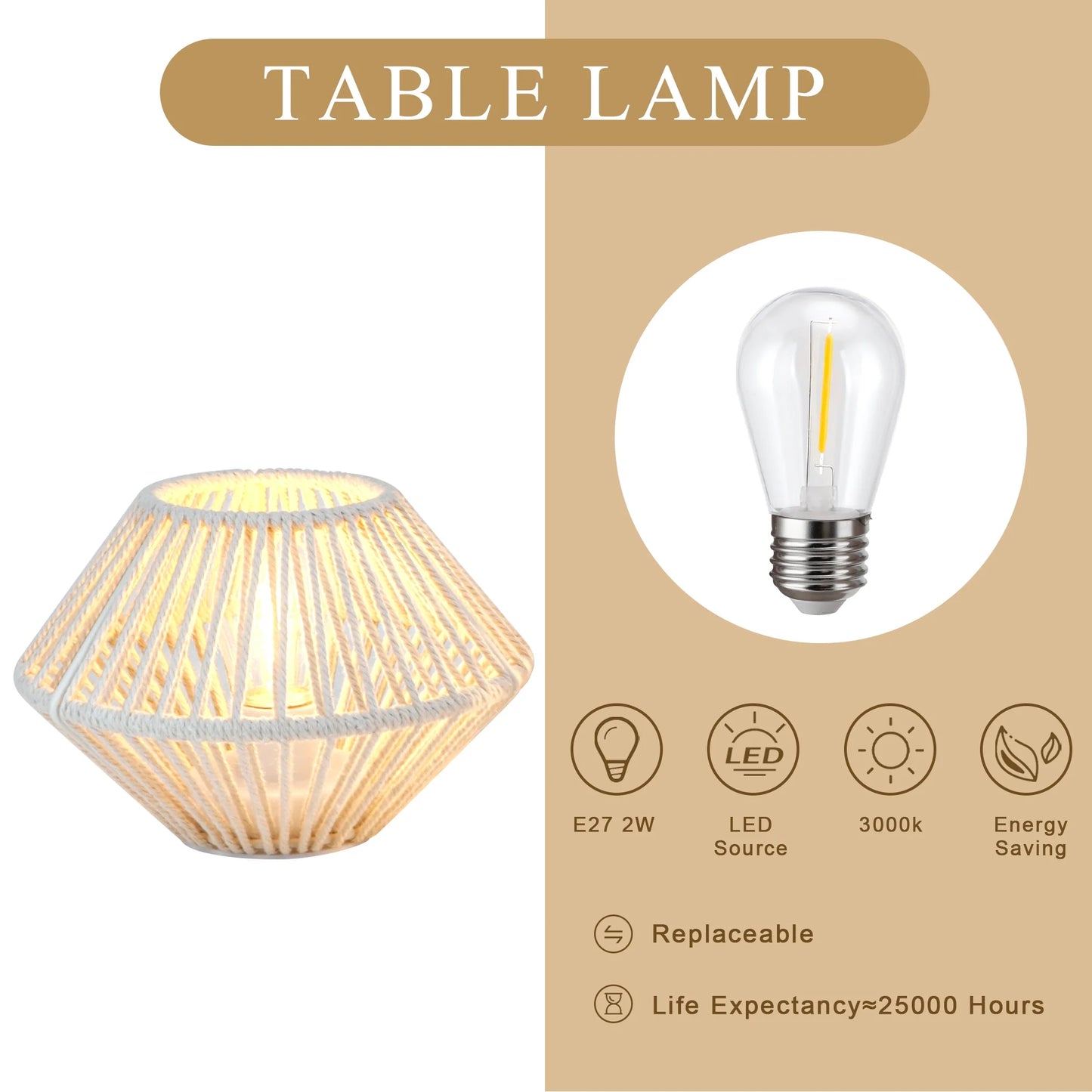 Set of 2 Woven Cotton Rope Table Lamps