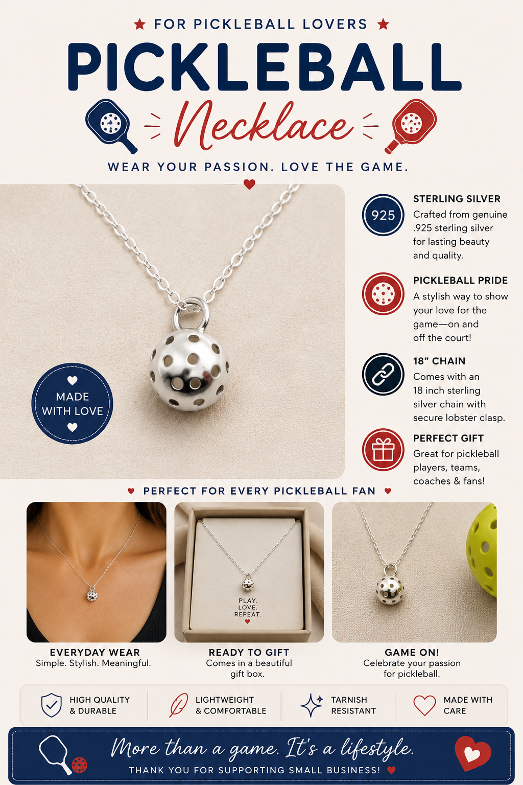 Pickleball Charm Necklace