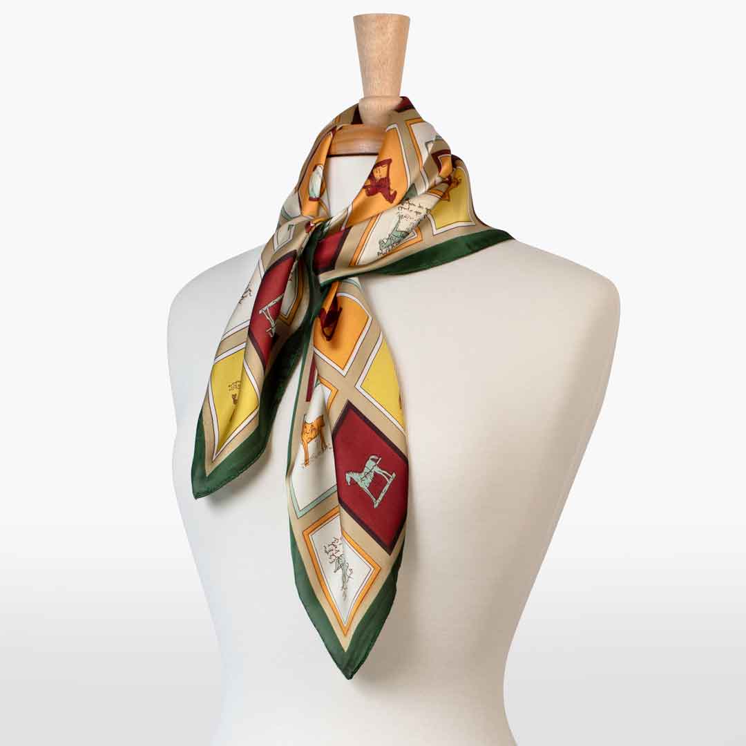 Pony Club - Stylized Equestrian Scarf in Hunter Green, Wine & Amber