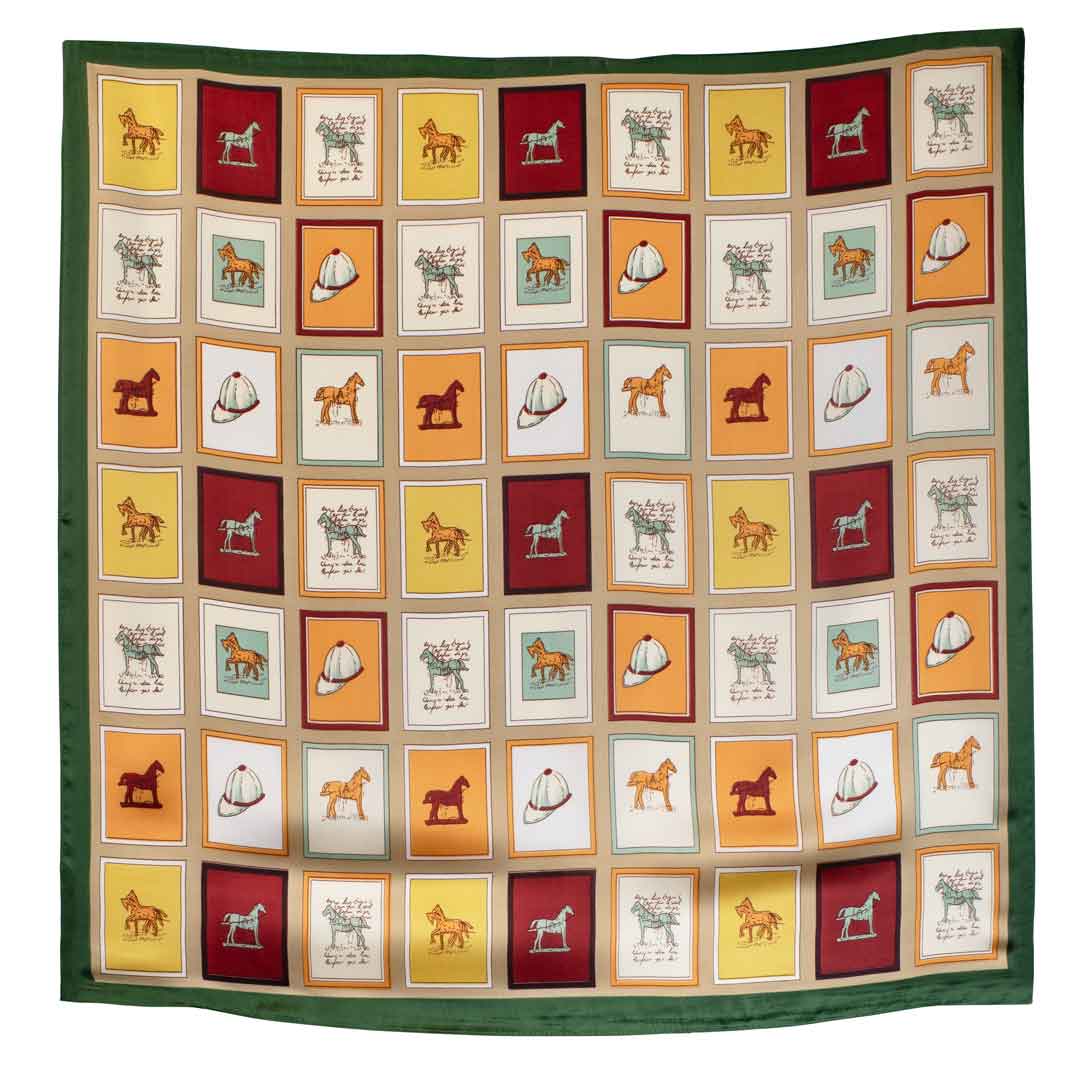 Pony Club - Stylized Equestrian Scarf in Hunter Green, Wine & Amber