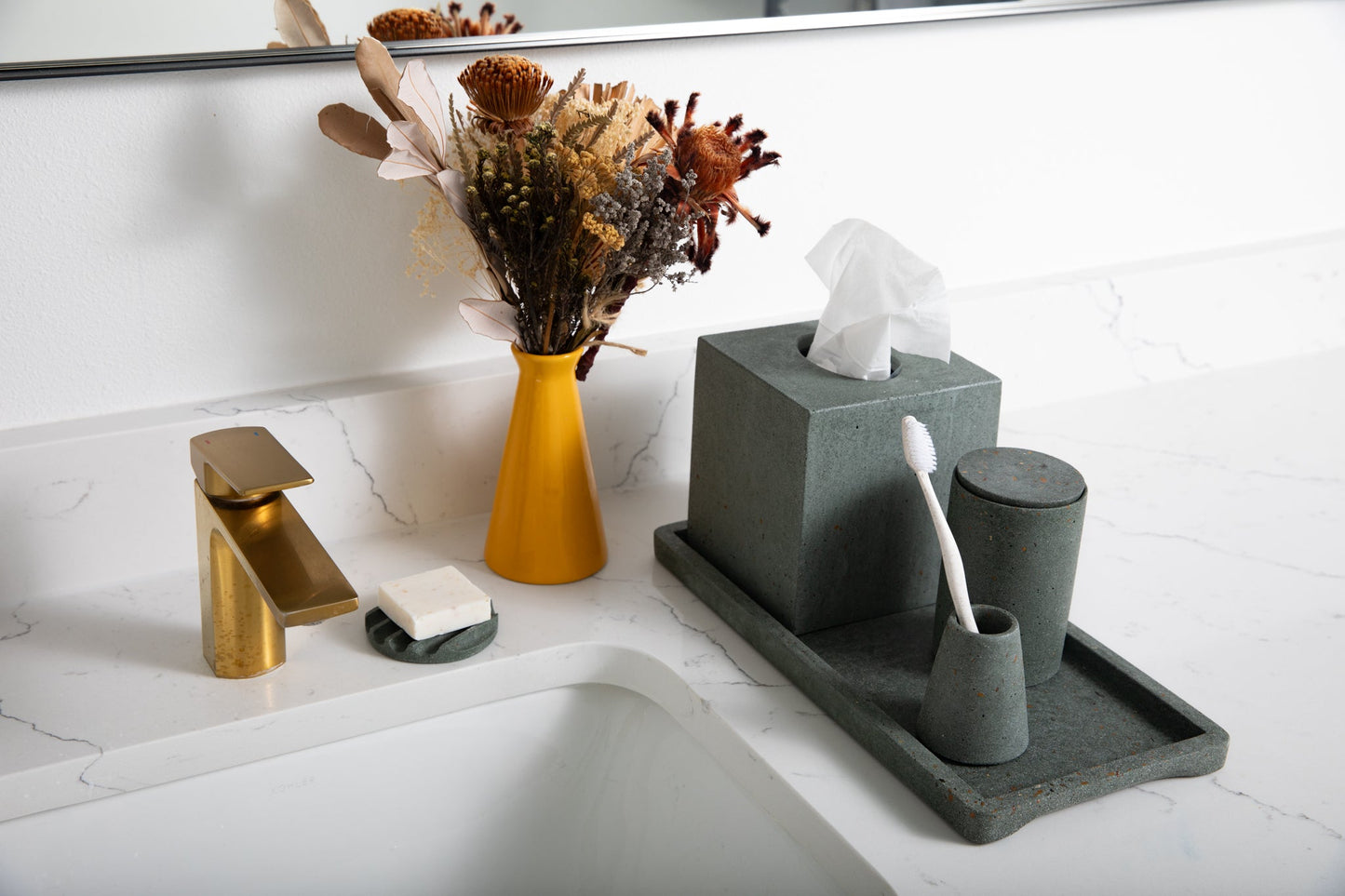 Tissue Box Cover | Dark Green Terrazzo