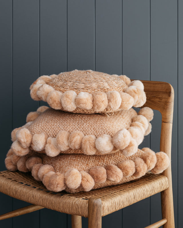 Monte Square Wool Cushion with Pompoms