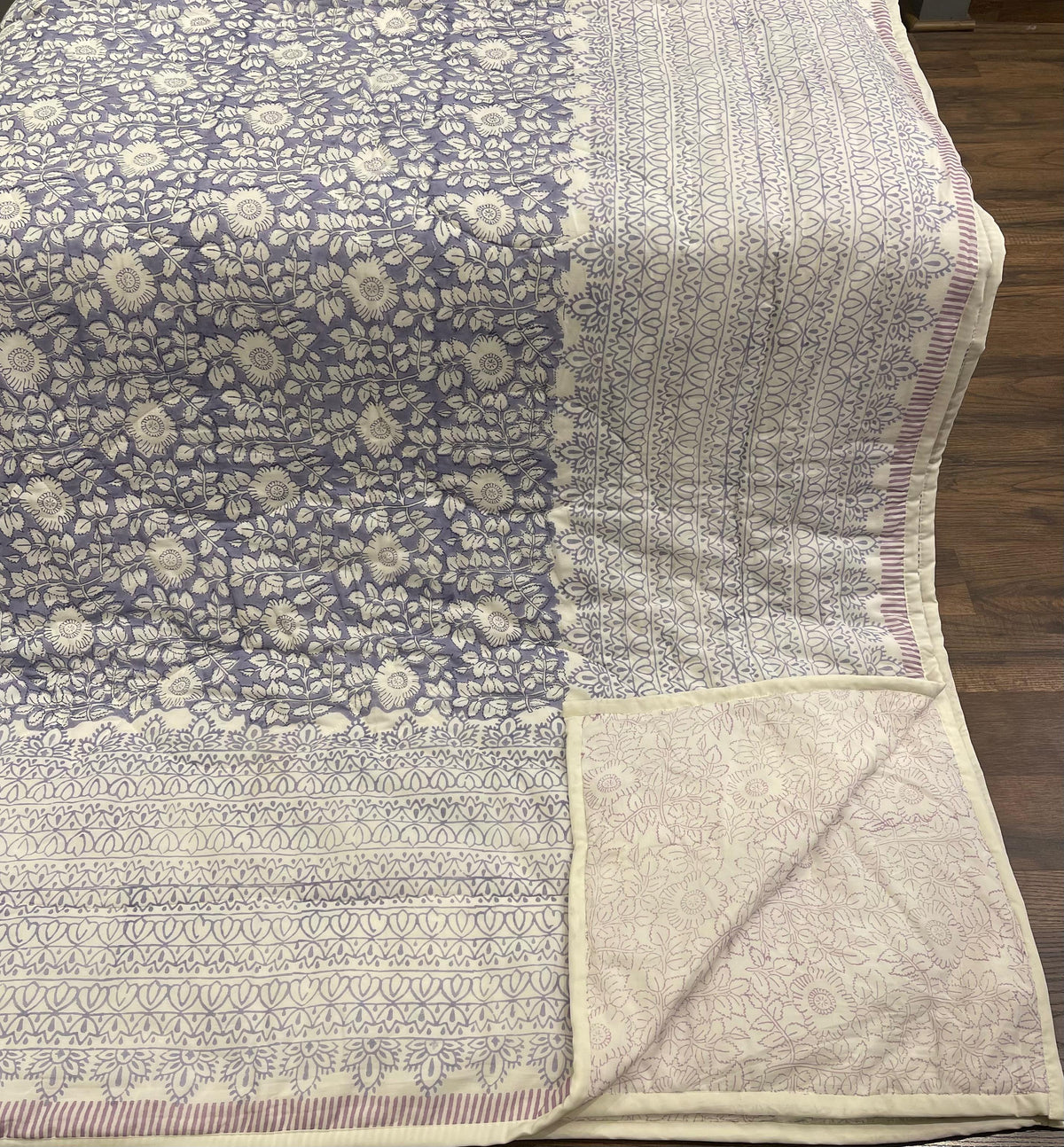 The Jaipur Sage Floral Hand Block Printed Quilted Comforter