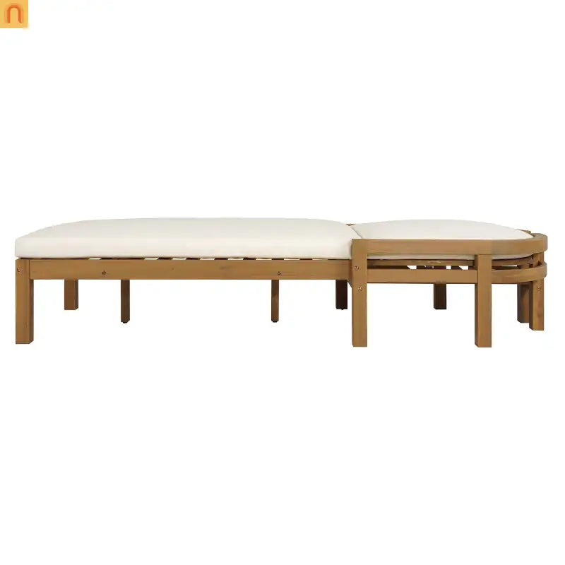 Recliner Outdoor Chaise Lounge Acacia Wood Light Teak Adjustable Backrest 78in