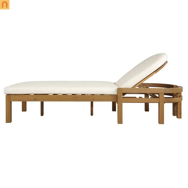 Recliner Outdoor Chaise Lounge Acacia Wood Light Teak Adjustable Backrest 78in