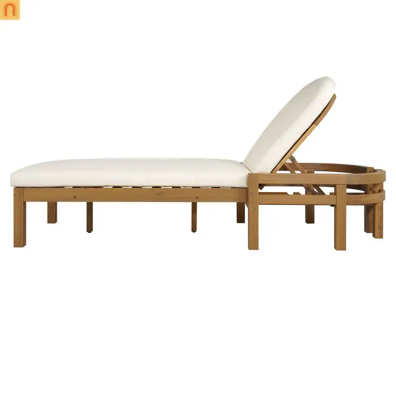 Recliner Outdoor Chaise Lounge Acacia Wood Light Teak Adjustable Backrest 78in