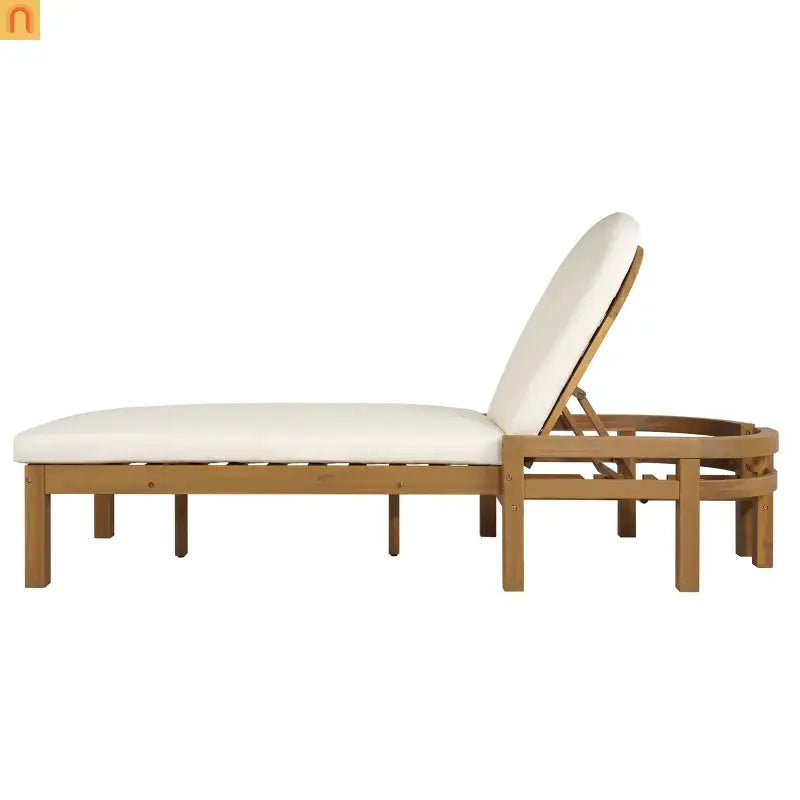 Recliner Outdoor Chaise Lounge Acacia Wood Light Teak Adjustable Backrest 78in