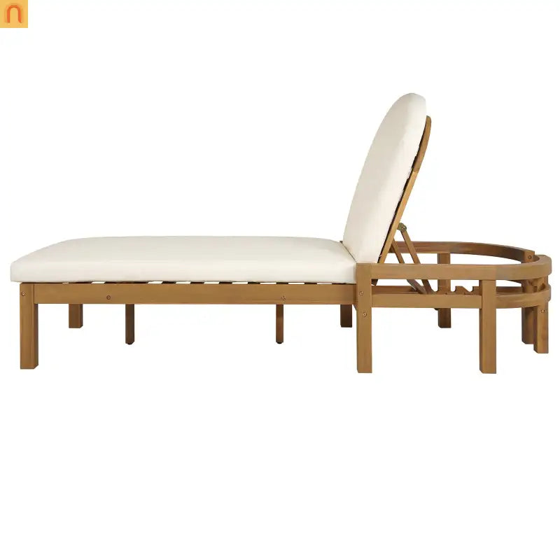 Recliner Outdoor Chaise Lounge Acacia Wood Light Teak Adjustable Backrest 78in