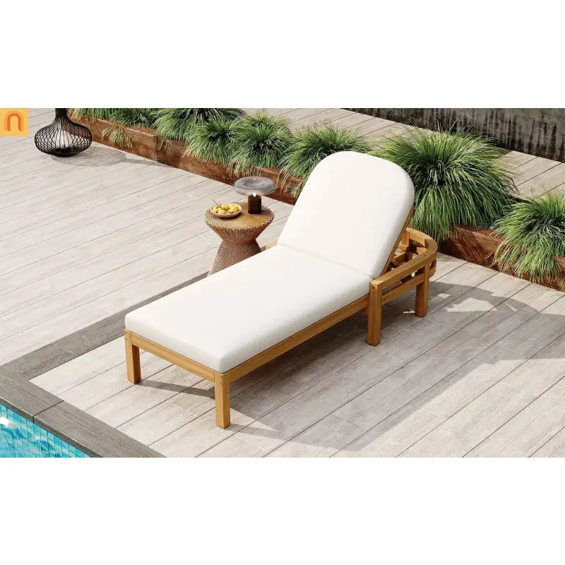 Recliner Outdoor Chaise Lounge Acacia Wood Light Teak Adjustable Backrest 78in