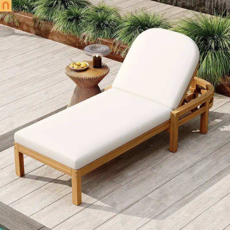Recliner Outdoor Chaise Lounge Acacia Wood Light Teak Adjustable Backrest 78in