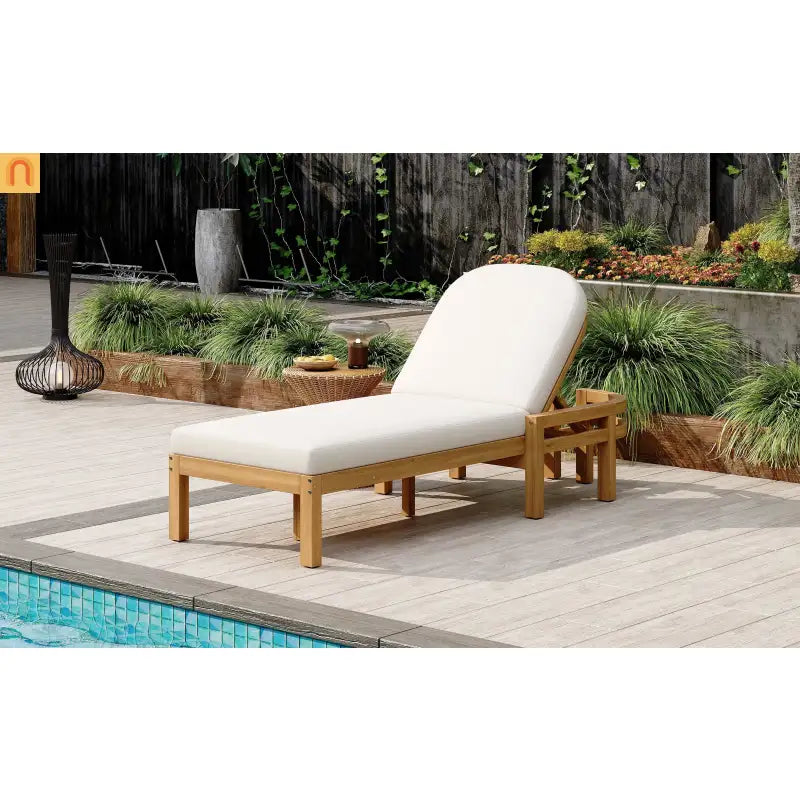 Recliner Outdoor Chaise Lounge Acacia Wood Light Teak Adjustable Backrest 78in