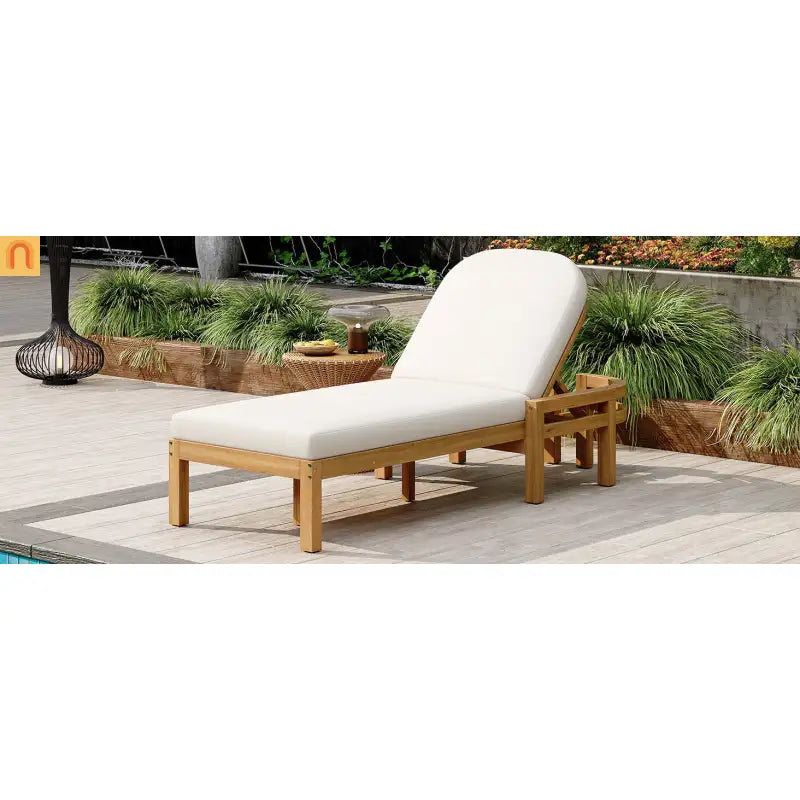Recliner Outdoor Chaise Lounge Acacia Wood Light Teak Adjustable Backrest 78in