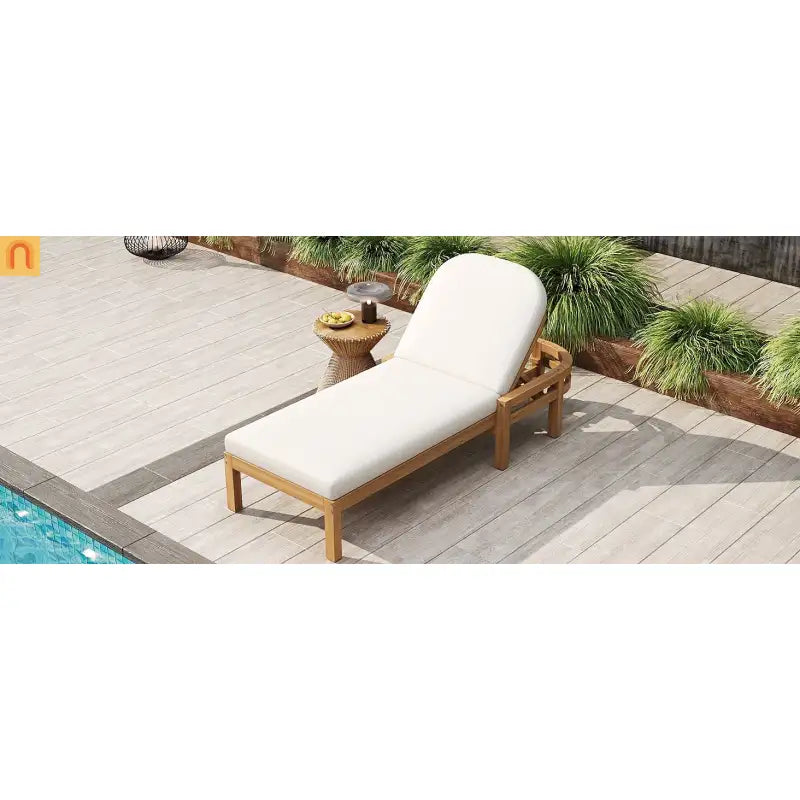 Recliner Outdoor Chaise Lounge Acacia Wood Light Teak Adjustable Backrest 78in