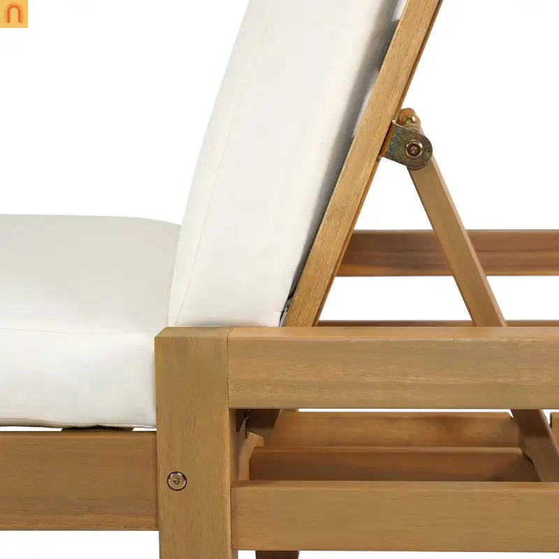 Recliner Outdoor Chaise Lounge Acacia Wood Light Teak Adjustable Backrest 78in