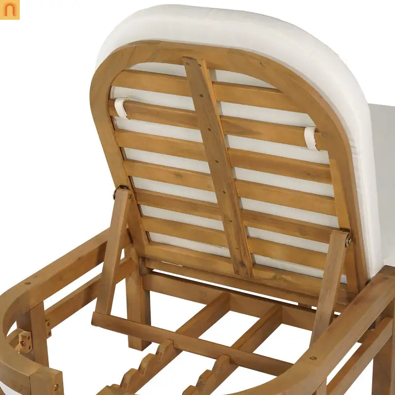 Recliner Outdoor Chaise Lounge Acacia Wood Light Teak Adjustable Backrest 78in