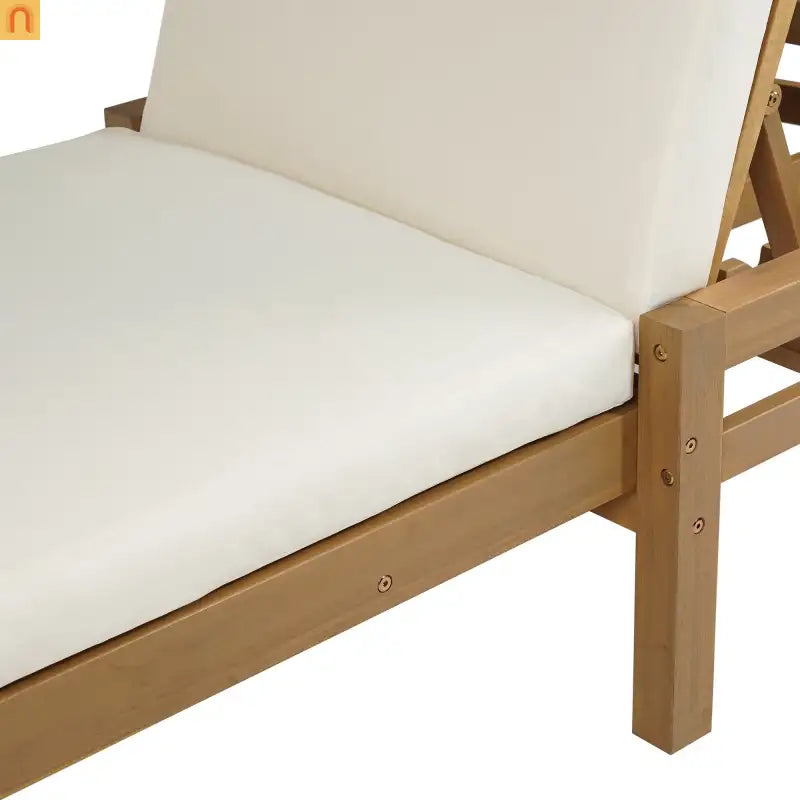 Recliner Outdoor Chaise Lounge Acacia Wood Light Teak Adjustable Backrest 78in