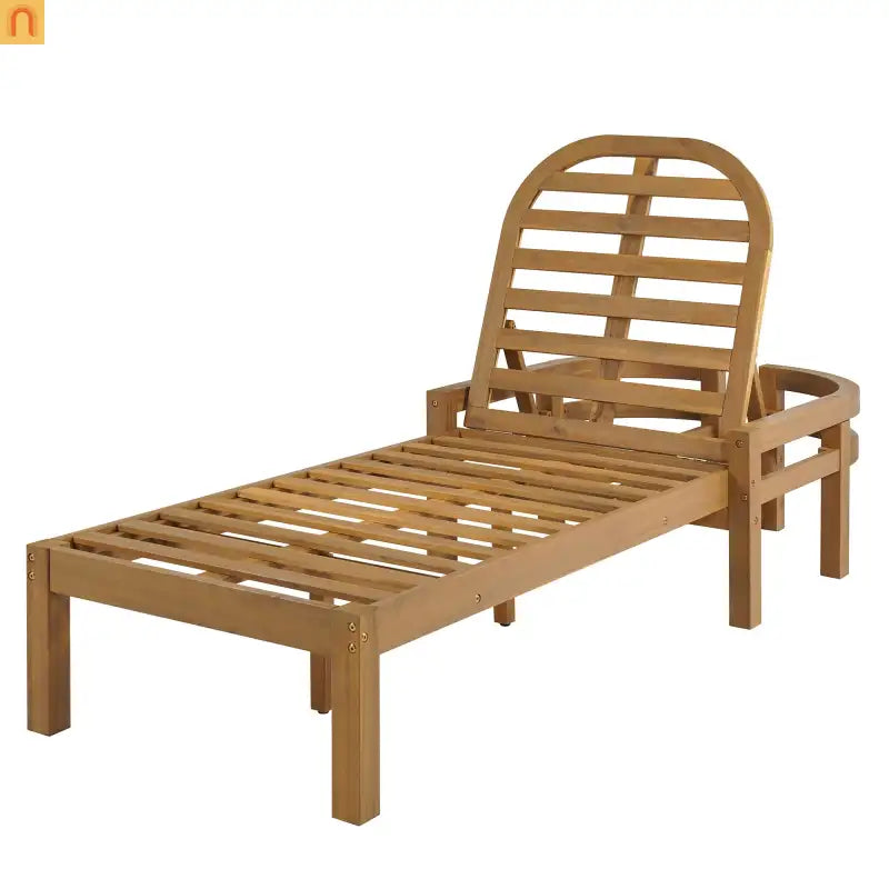 Recliner Outdoor Chaise Lounge Acacia Wood Light Teak Adjustable Backrest 78in