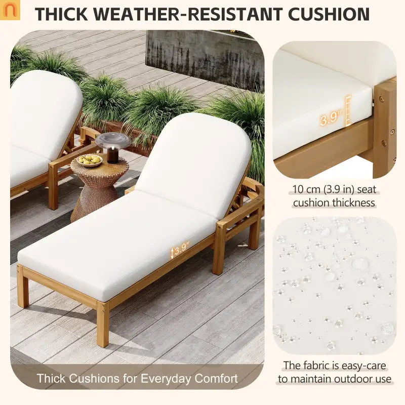 Recliner Outdoor Chaise Lounge Acacia Wood Light Teak Adjustable Backrest 78in