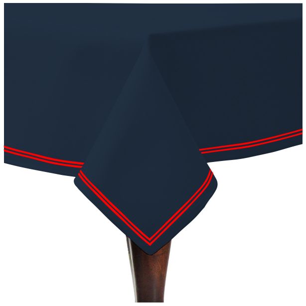 Double Embroidery Border Sateen Cotton Solid Table Cloth - Navy