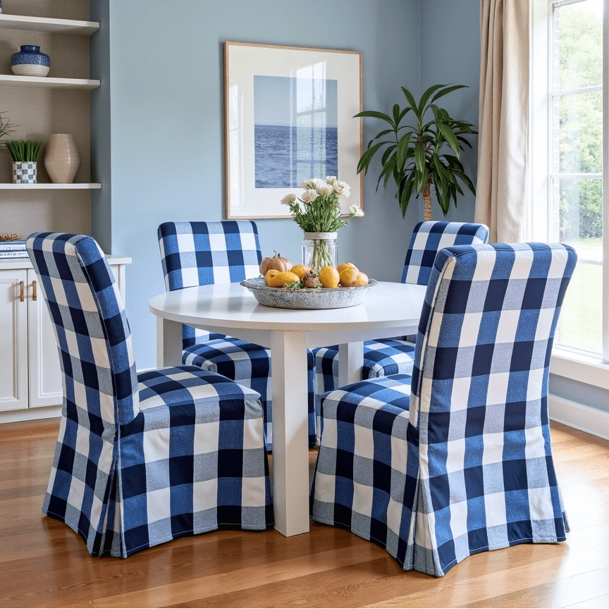 Navy Buffalo Check Plaid Floor-Length Slipcovers for IKEA Henriksdal USA (Set of 2)