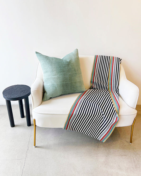 SALE SanCri Cotton Throw - Black Stripe w/Green