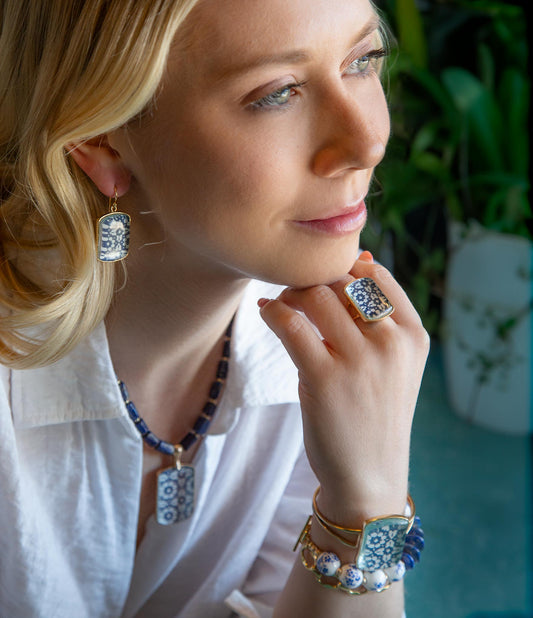 Santorini Cobalt Blue and White Golden Ring