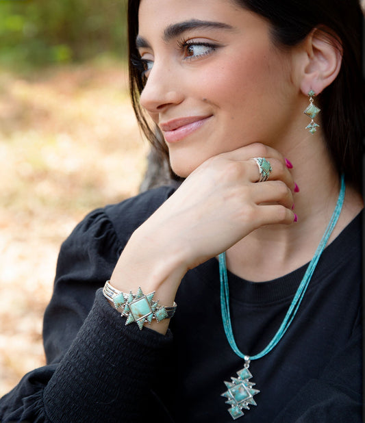 Sharp Blue Turquoise and Sterling Silver Cuff Bracelet