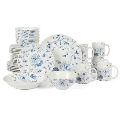 Martha Stewart French Garden Party Blue and White Floral Dinnerware Set {six items per piece set}