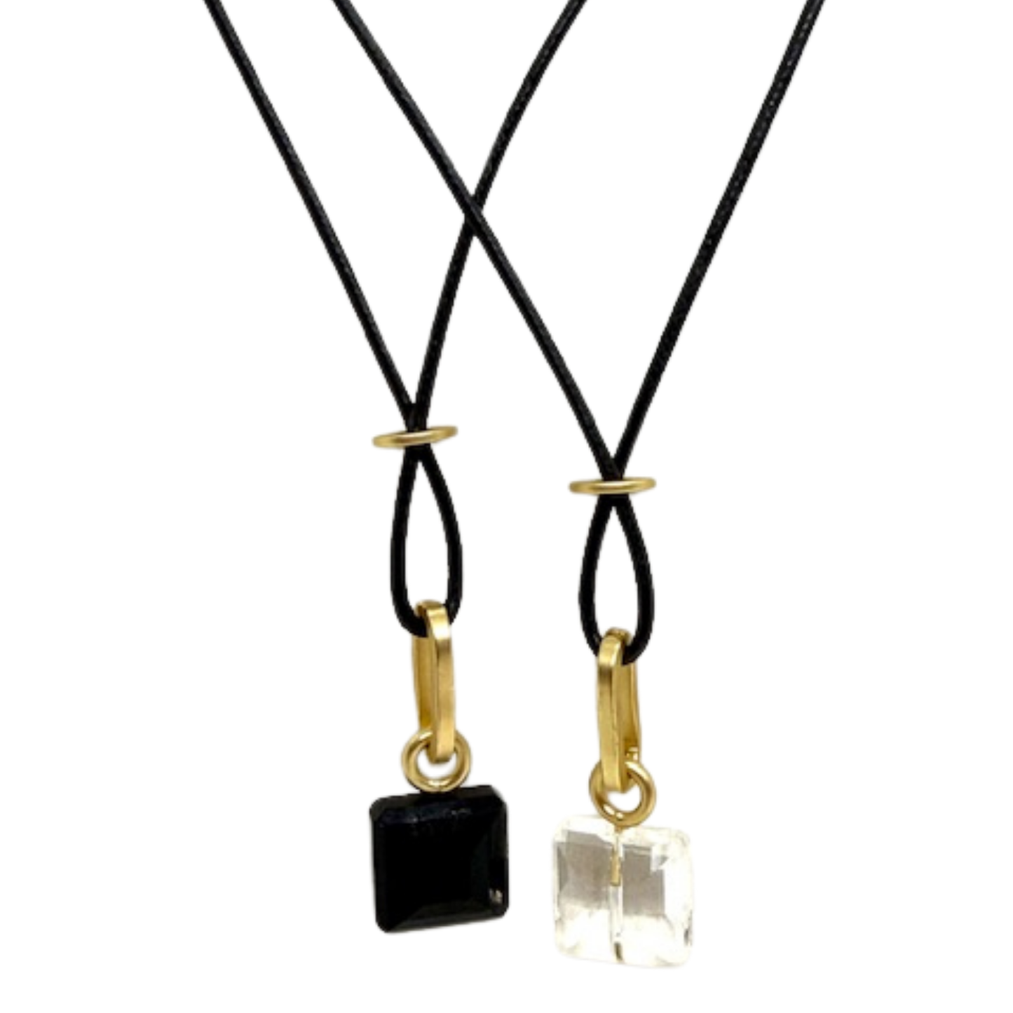 Square Black Crystal On Black Linen Cord
