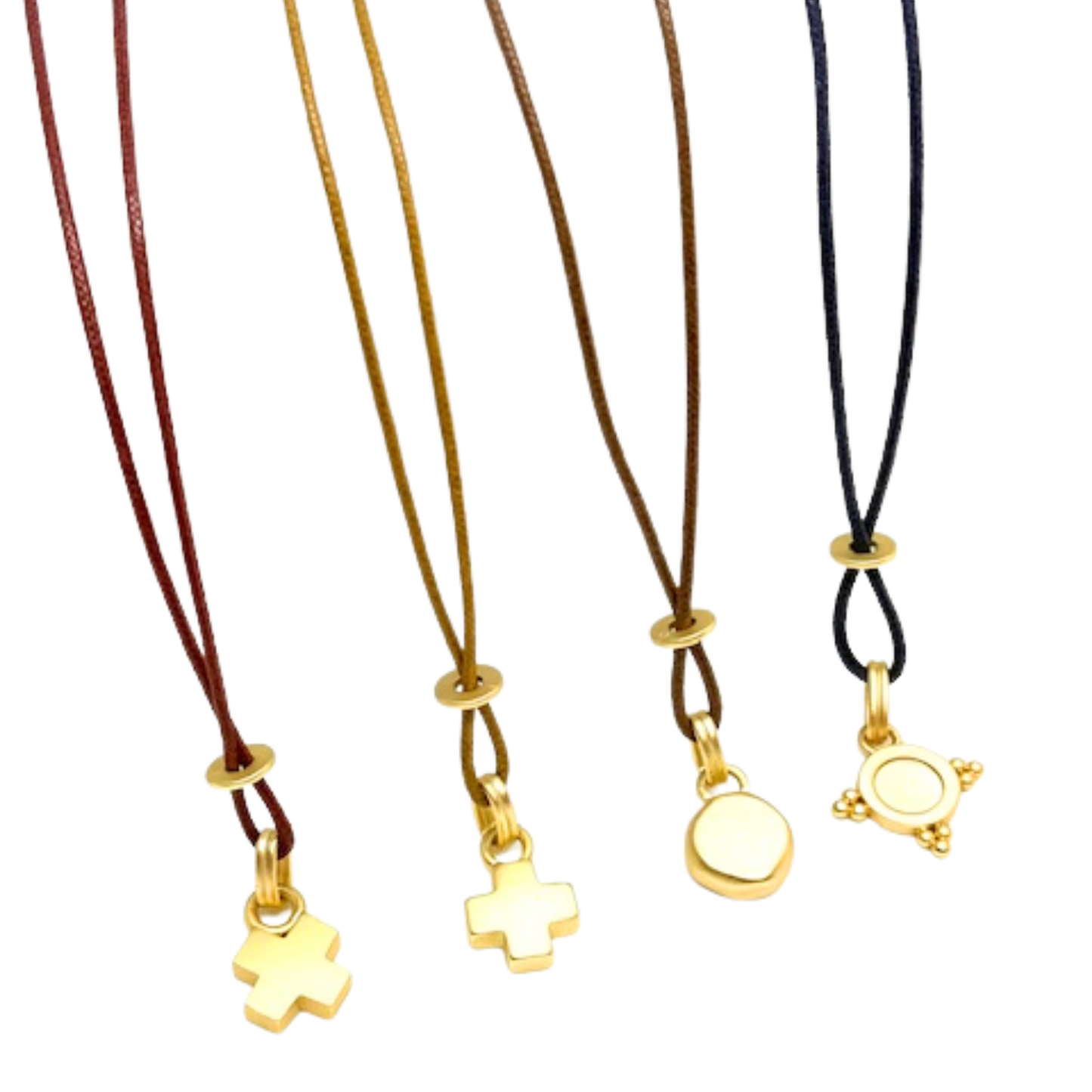 Matte Gold Kiss Charm On Criss Cross Burgundy Waxed Linen 16" Necklace