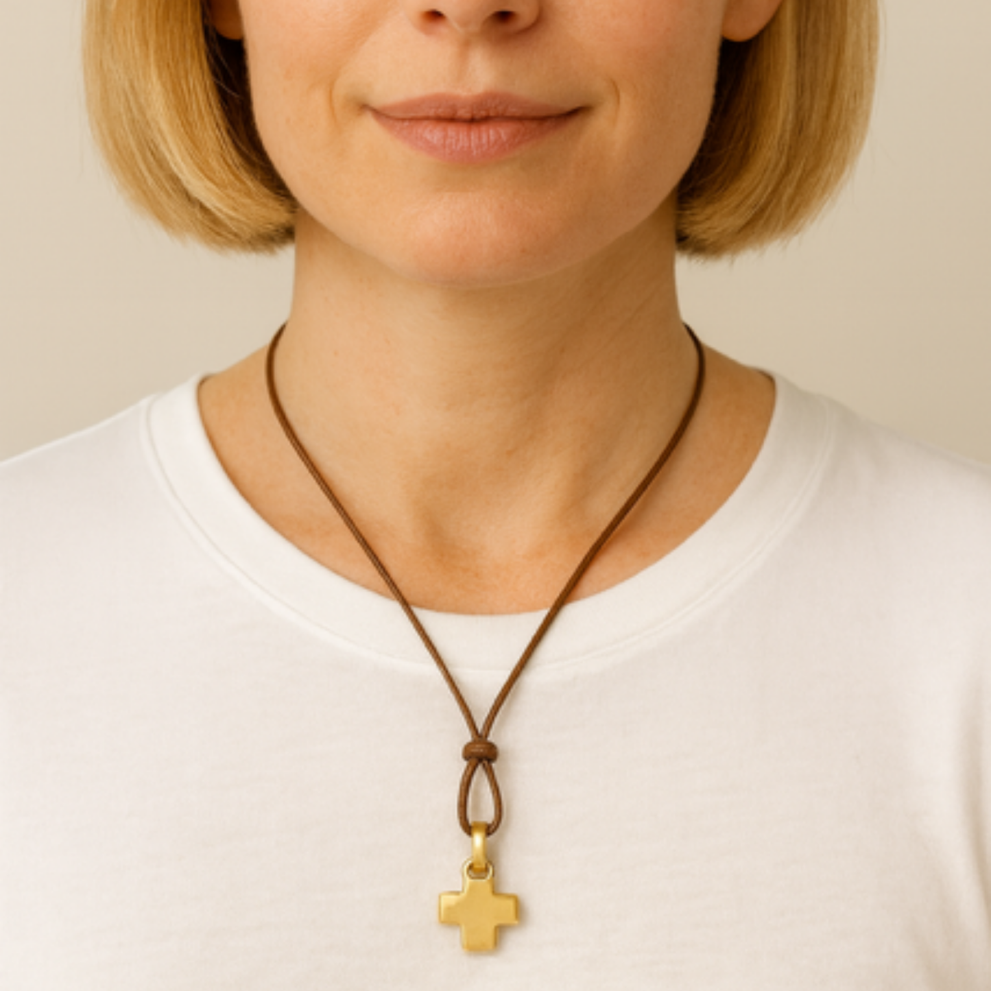 Matte Gold Star Charm Crisscross Black Waxed Linen 16" Necklace
