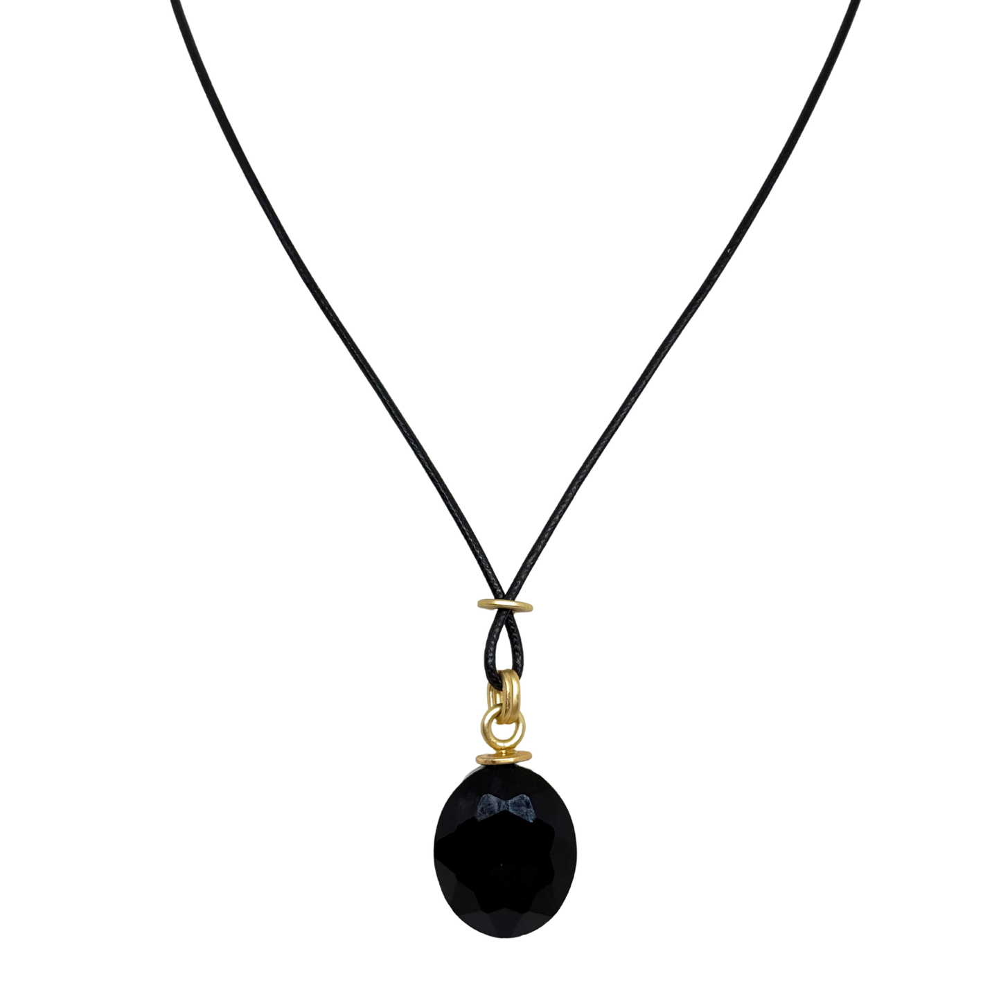Large Black Oval Crystal on Black Linen Necklace