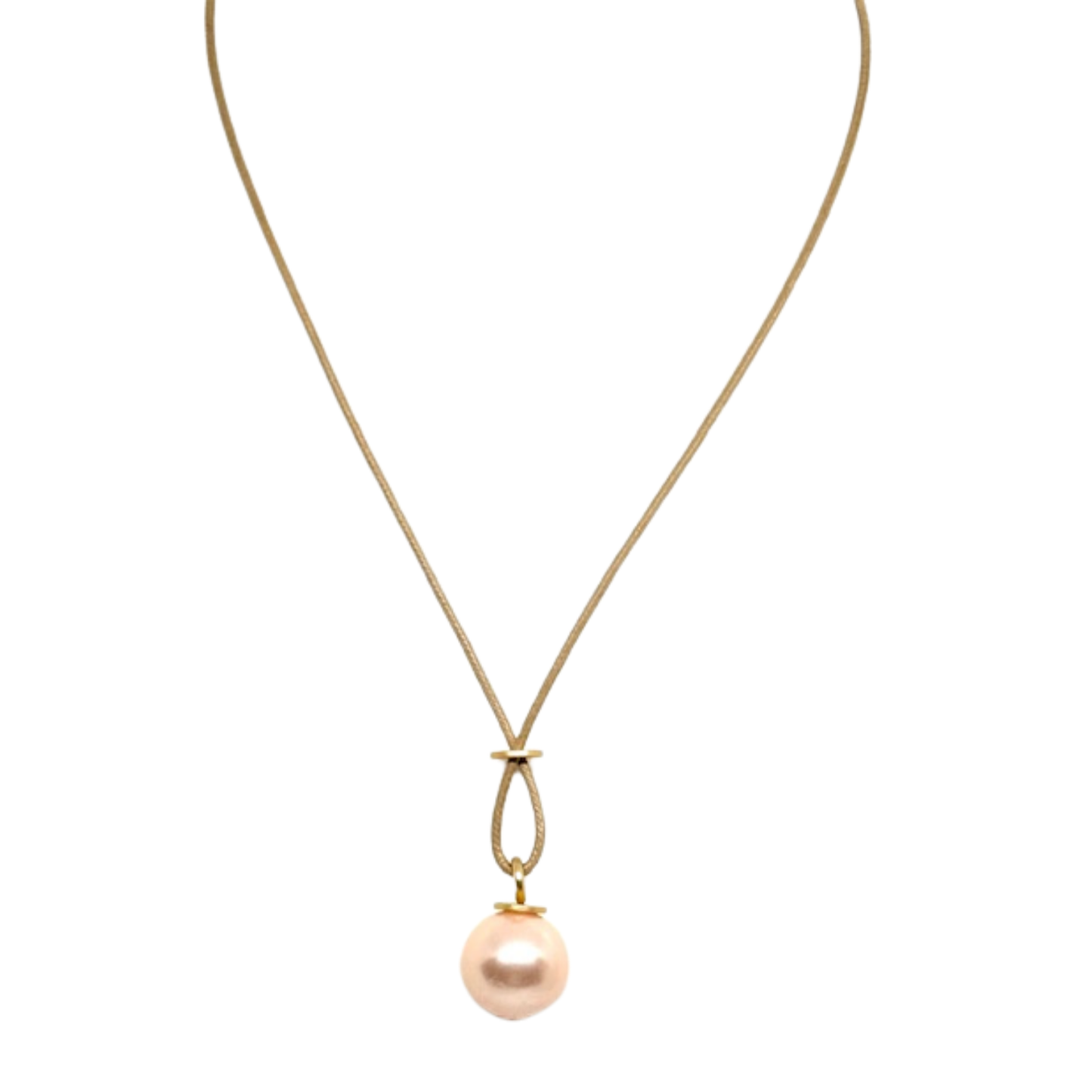 Large Pink Pearl With Criss Cross Design On Natural Linen Cord