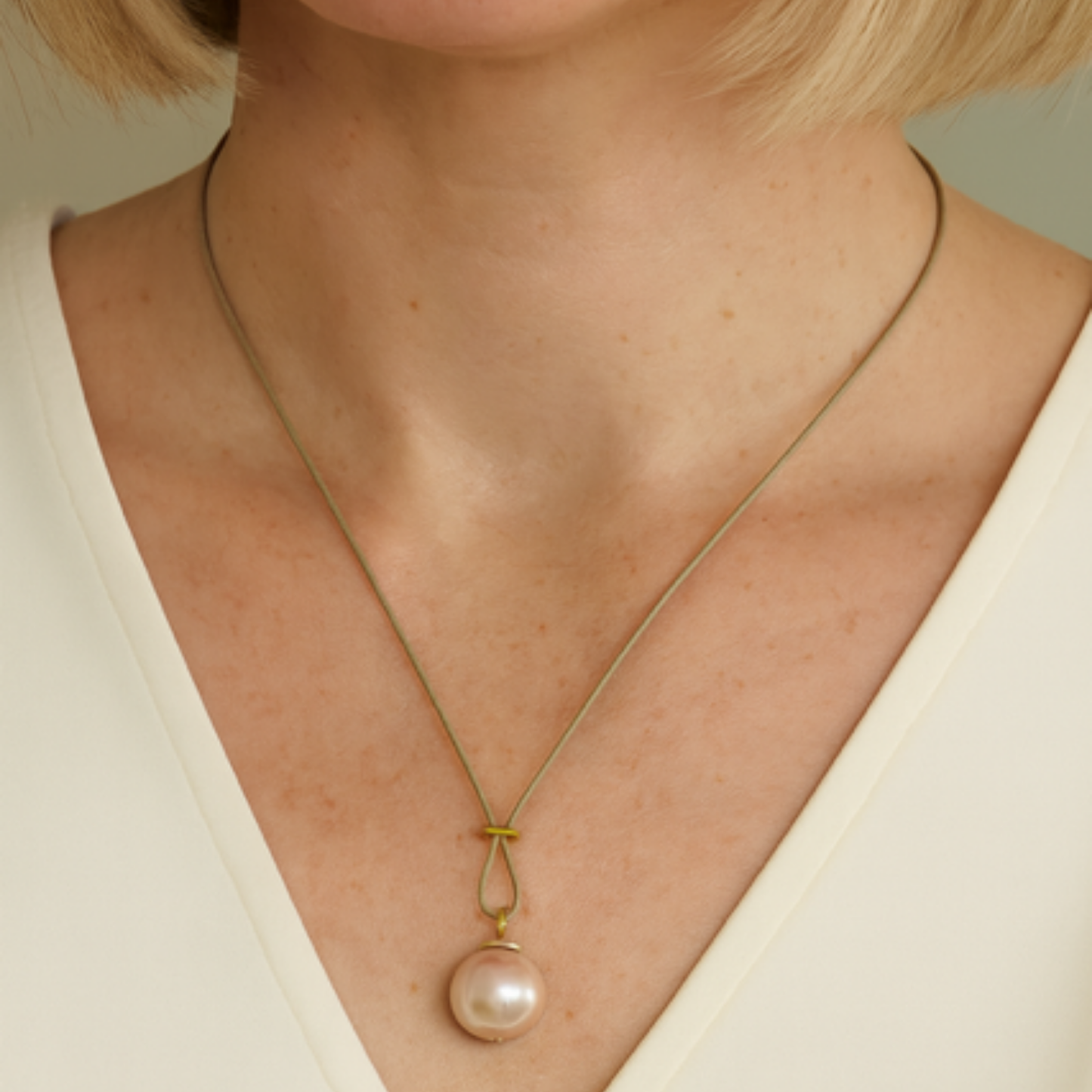 Large Pearl On Criss Cross Design On Natural Linen Cord