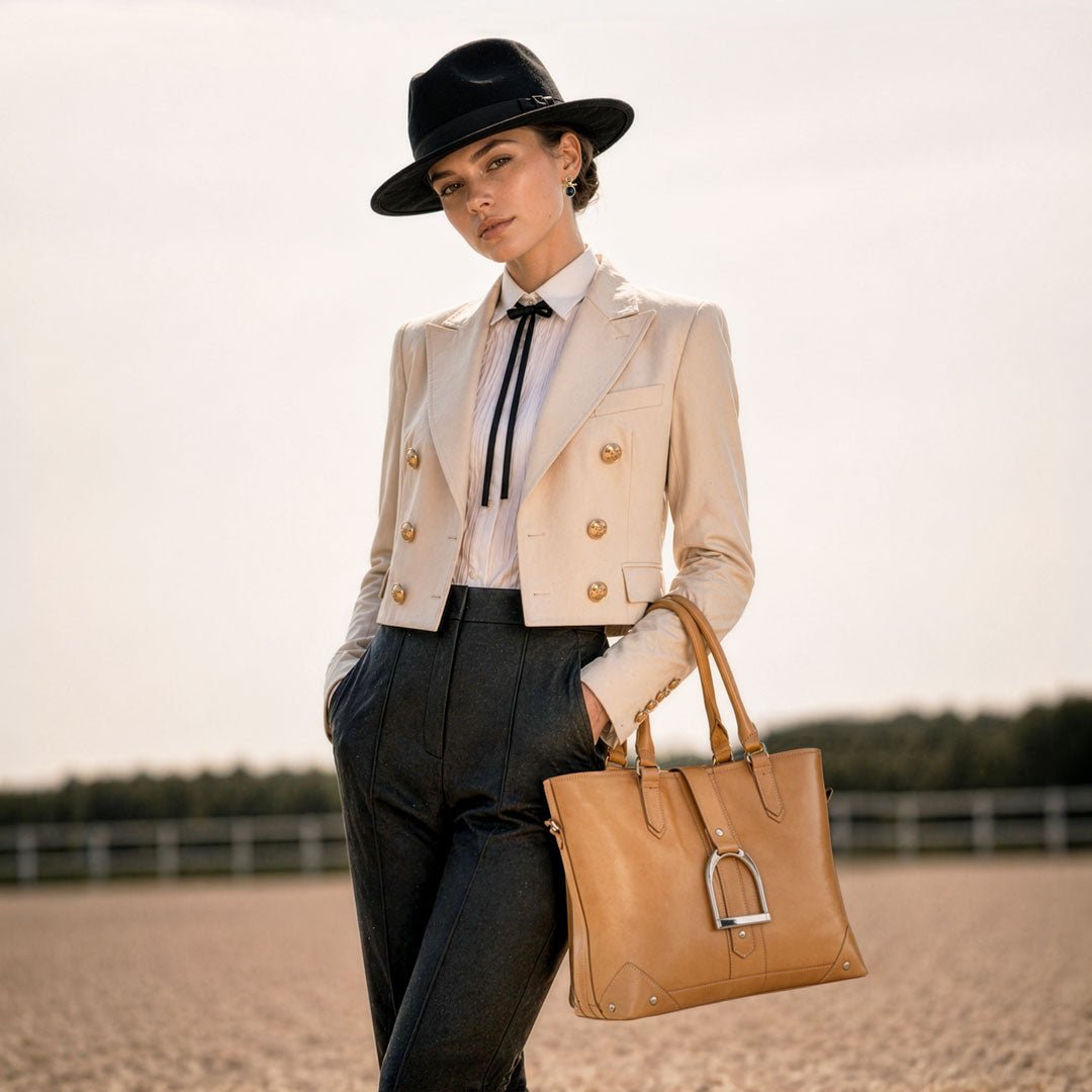 Signature - Riding Stirrup Tote Luxury Leather Handbag in Caramel