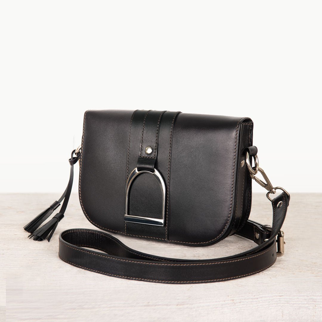 Signature Stirrup - Riding Stirrup Crossbody Luxury Leather Handbag in Black