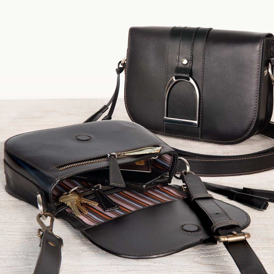 Signature Stirrup - Riding Stirrup Crossbody Luxury Leather Handbag in Black