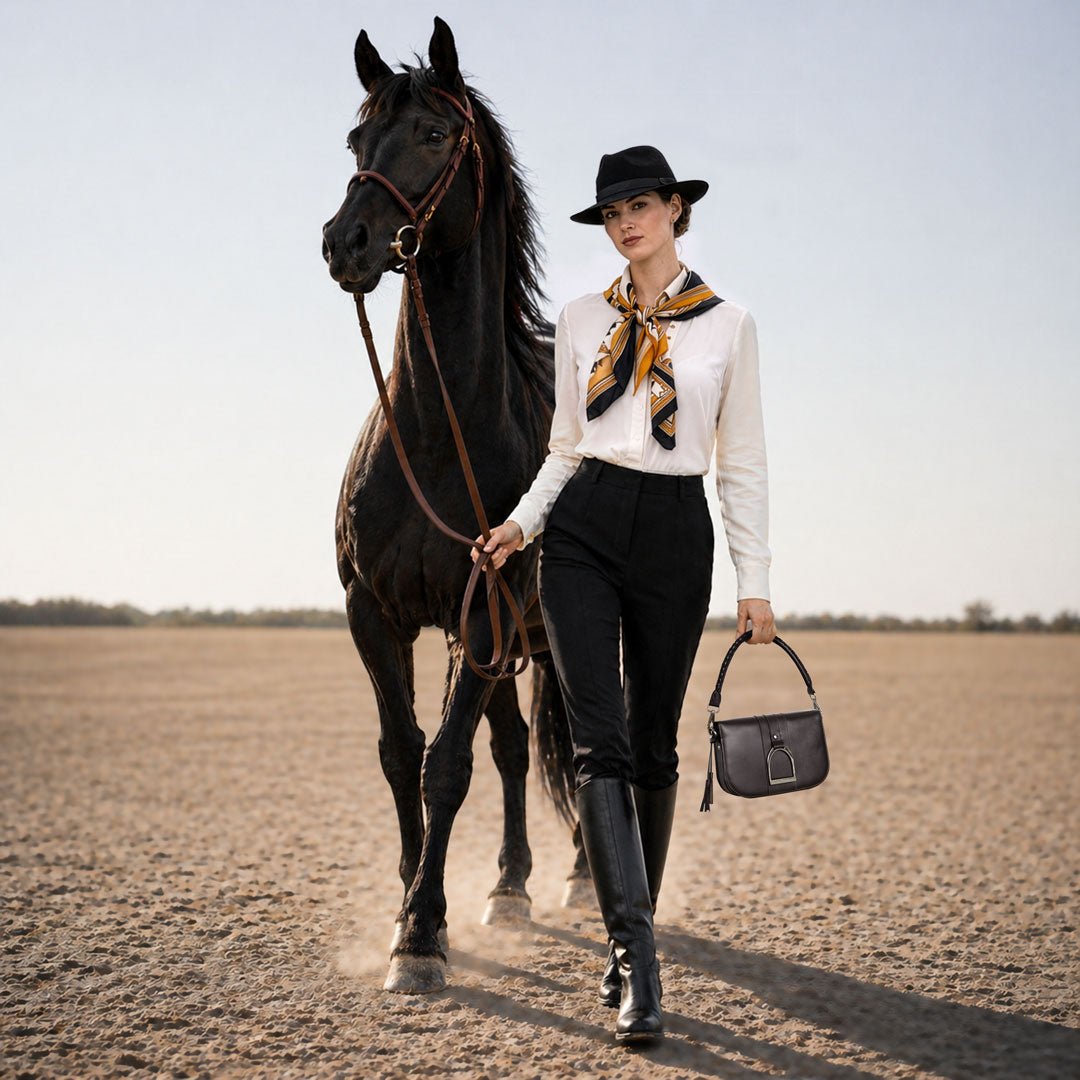 Signature Stirrup - Riding Stirrup Crossbody Luxury Leather Handbag in Black