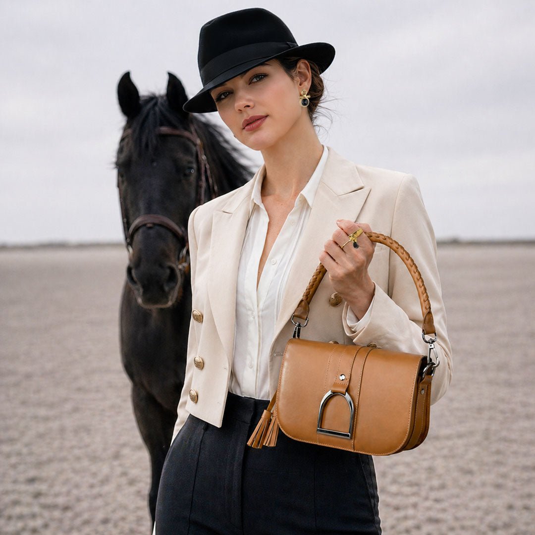 Signature Stirrup - Riding Stirrup Crossbody Luxury Leather Handbag in Caramel