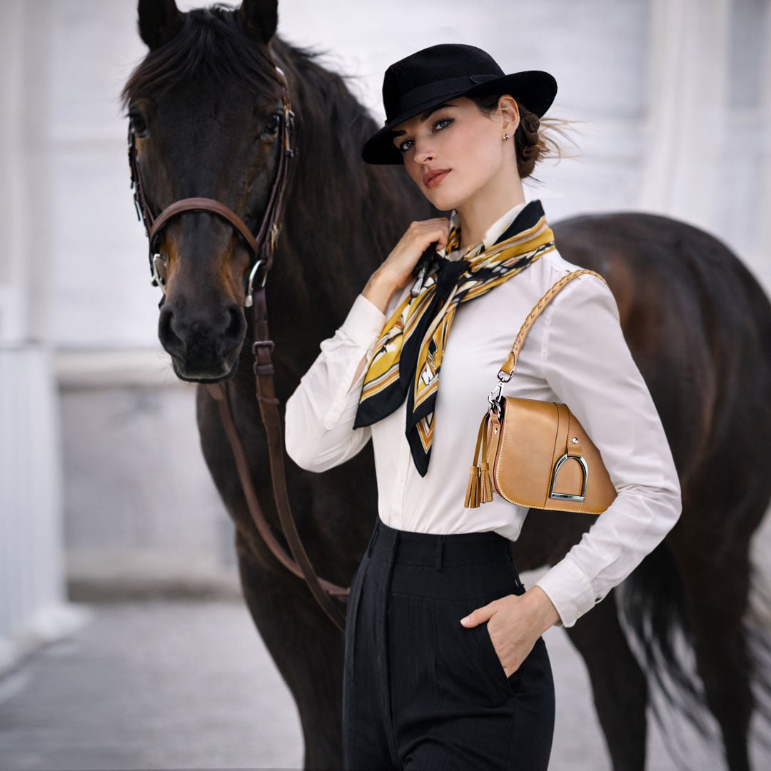 Signature Stirrup - Riding Stirrup Crossbody Luxury Leather Handbag in Caramel