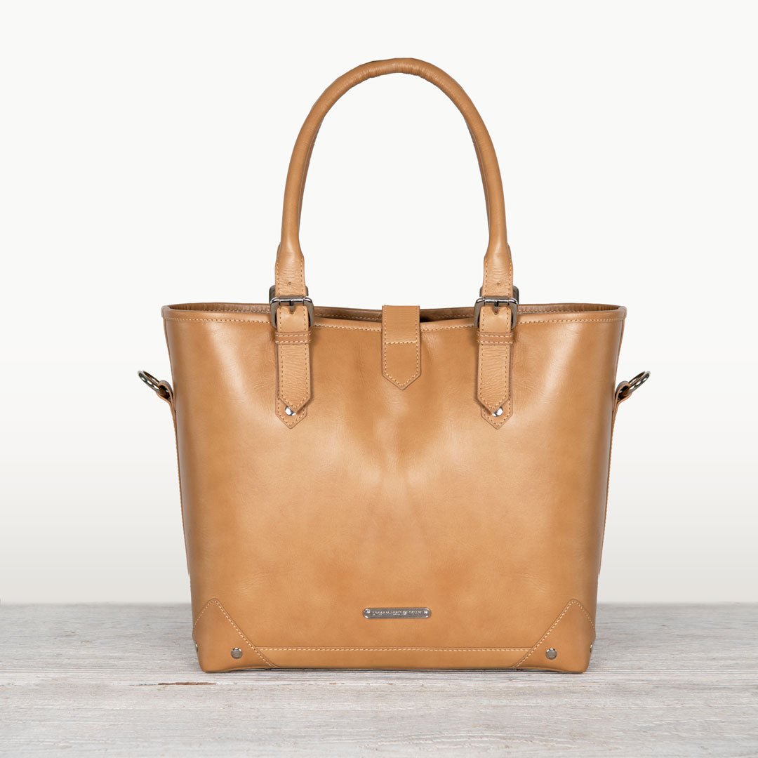 Signature - Riding Stirrup Tote Luxury Leather Handbag in Caramel