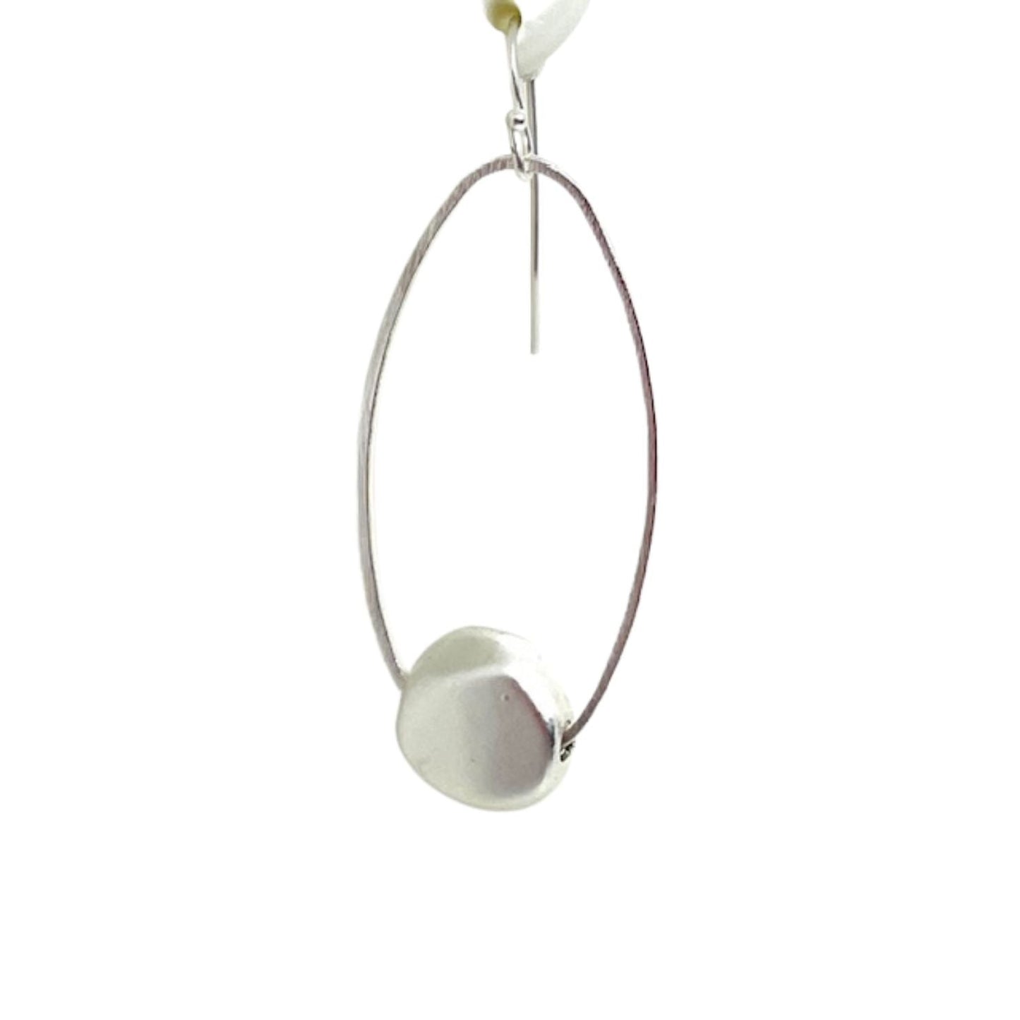 Matte Silver Flat Inset Oval Nugget Earrings