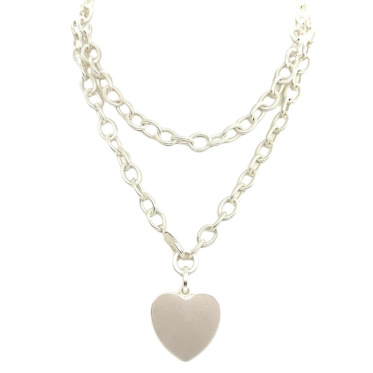 Matte Silver 32" Chain With Heart Pendant
