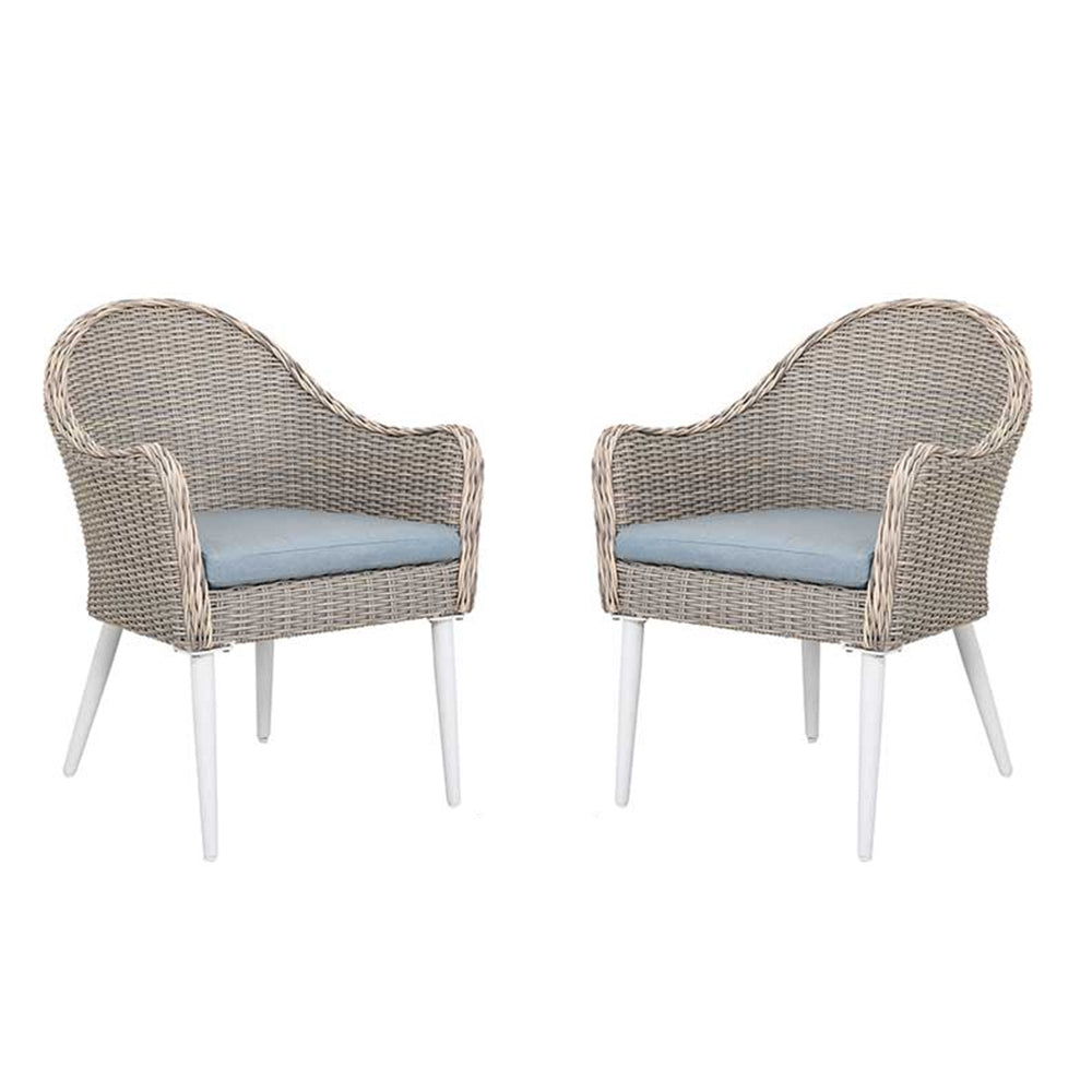 The Allux Wicker Rattan Outdoor Luxury Dining Chairs with Upholstered Cushions - Set of 2