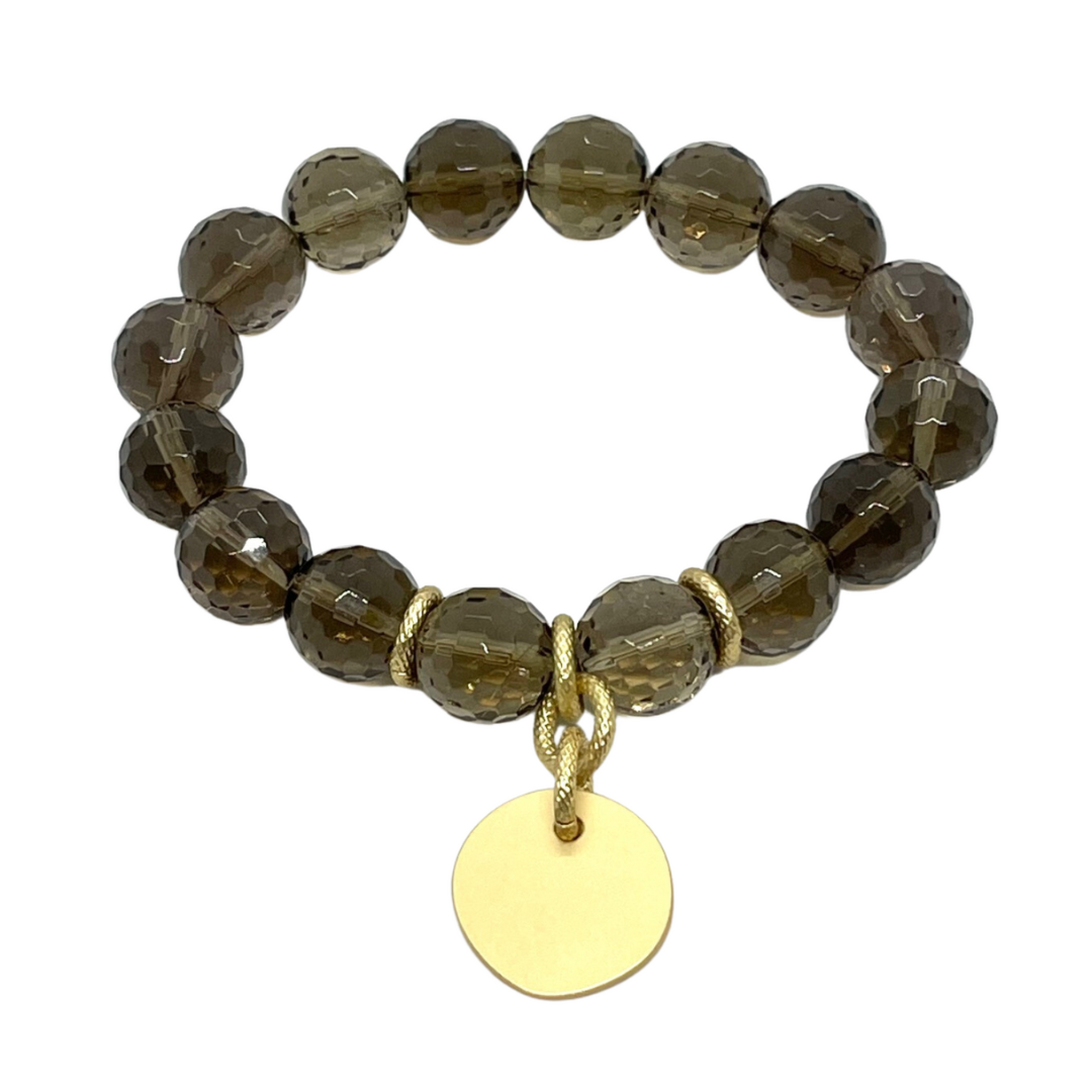Smoke Topaz Matte Gold Charm Stretch Bracelet