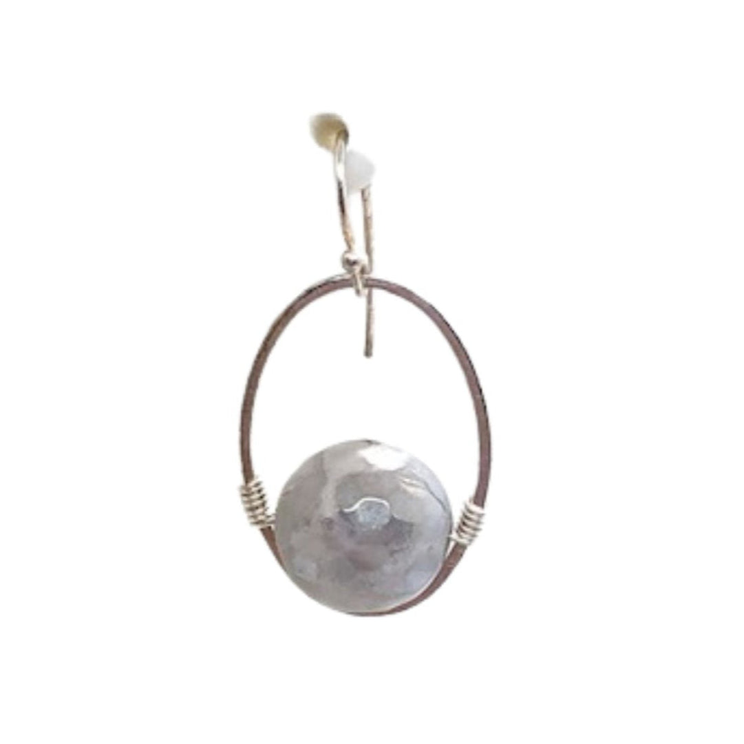 Gray Snowflake Glazed Agate Oval Earring