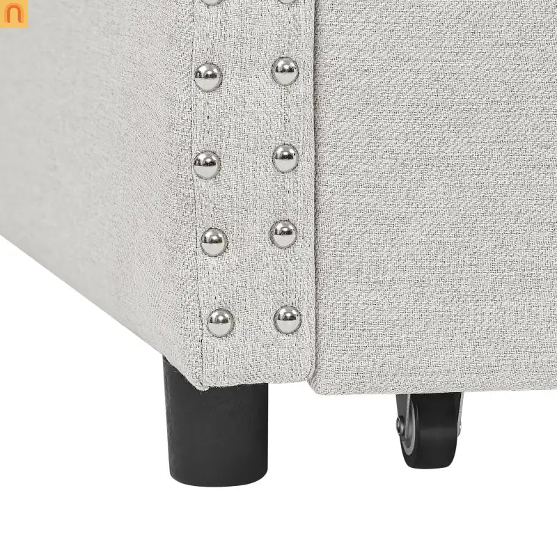 Daybed Twin Linen Beige Button Tufted Drawers 500 lb